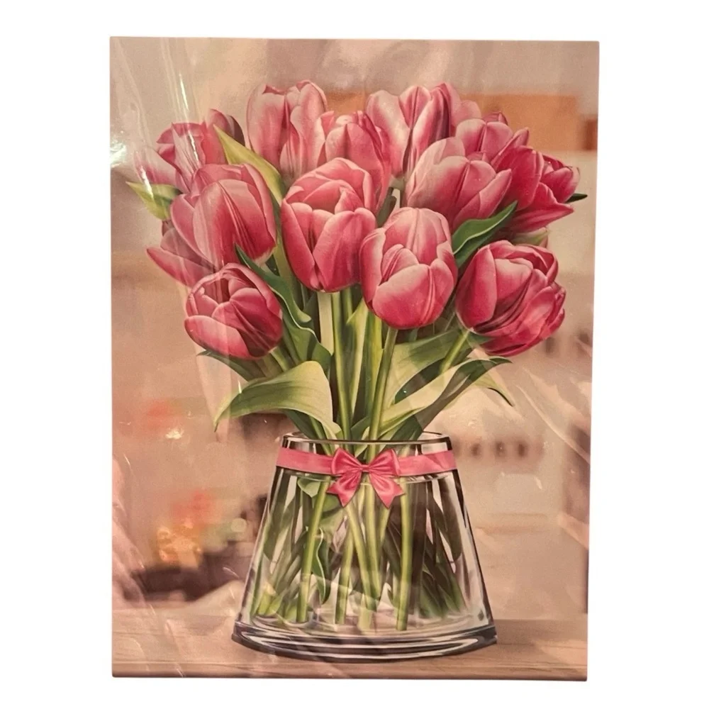 Pink Tulips 3D Pop Up Flower Bouquet 12” Paeone Paper Flowers Card Valentines